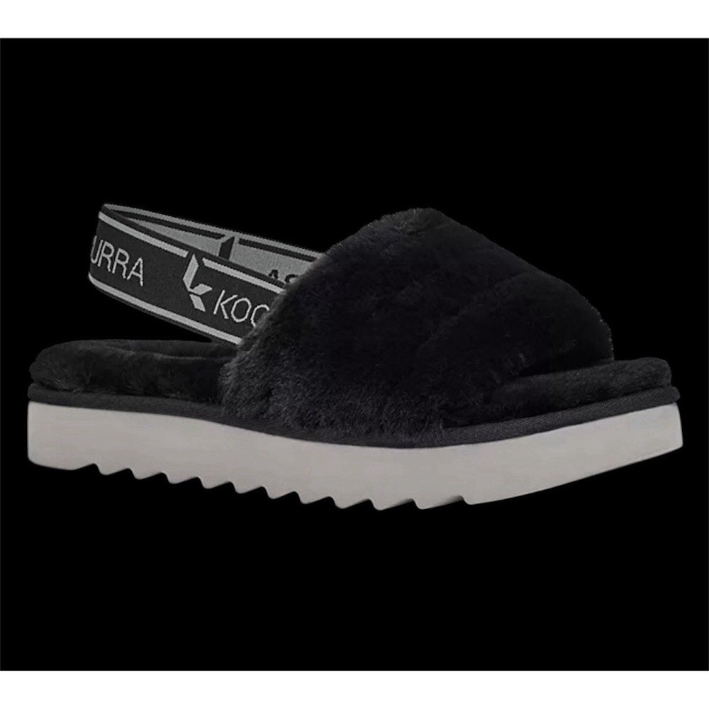 Koolaburra by UGG Back-Strap Sandals Fuzz'n II Black 6 Platform Slides Slippers